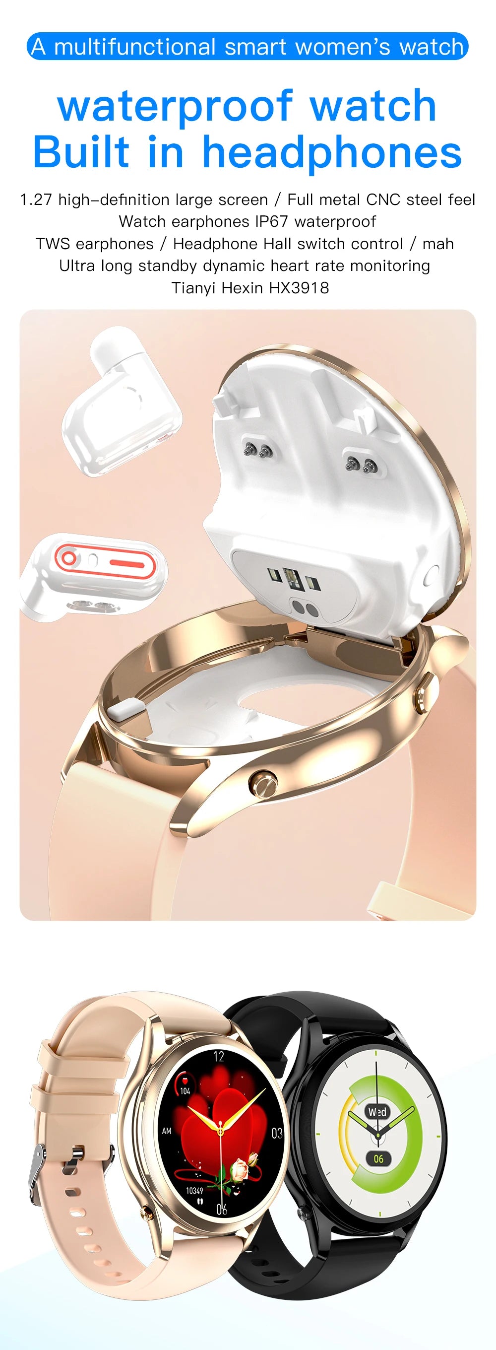 REVE100 Intelligent 5.0 Bluetooth Connection Call Watch 1.27-inch Screen IP67 Waterproof Heart Rate Sleep Monitoring Watch